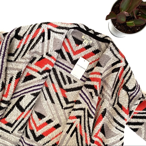 Lucky Brand Sweaters - Lucky Brand Gray Tribal Print Long Sleeve Cardigan